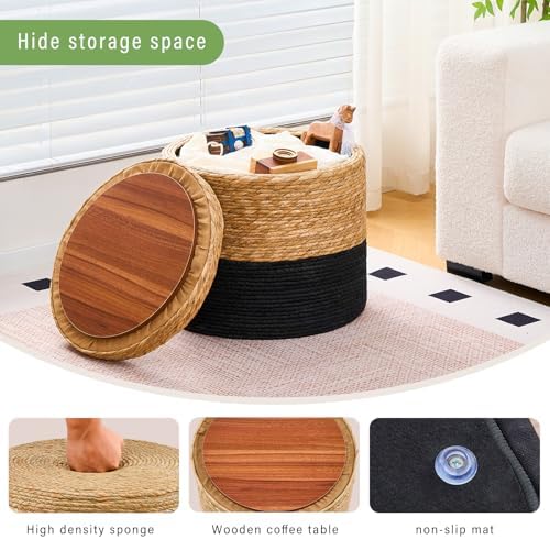 18'' Boho Pouf Storage Ottomans Natural Straw Rustic Handmade Lounge Pouffe