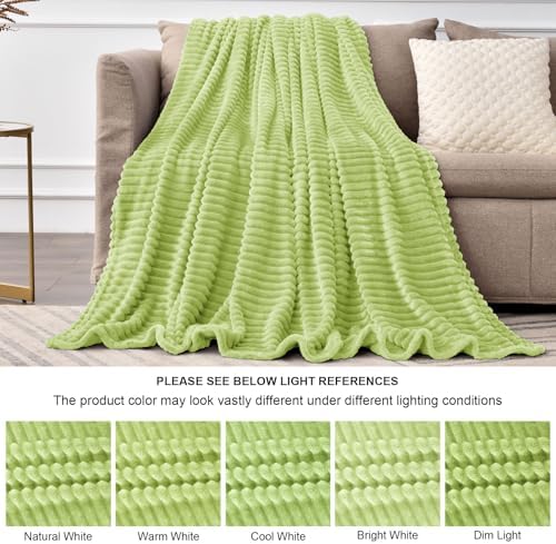 BEDELITE 3D Ribbed Cream Lime Fleece Throw Blanket for Couch, 50x60 Inch