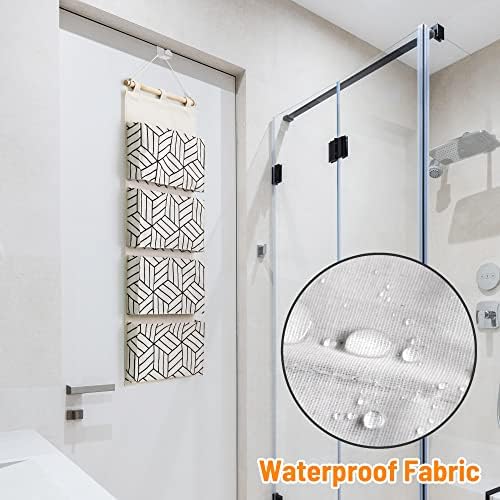 CROWNED 2Pcs Over Door Hanging Storage Bags Wall Mount Closet Organizer, 4 Big Pockets Linen Cotton Fabric Living Room Bedroom Bathroom File Magazine Waterproof Free Hooks White
