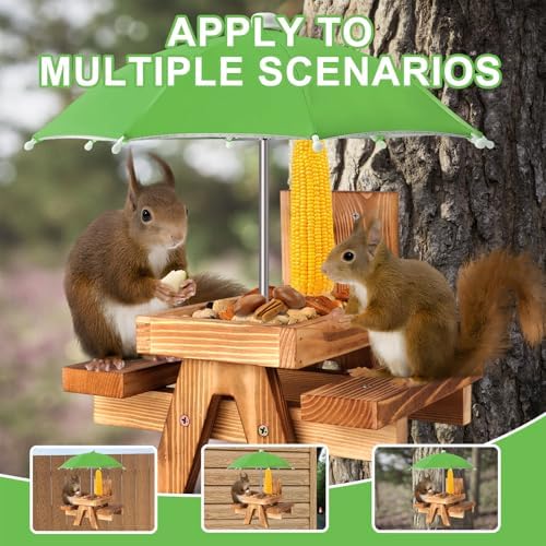 Gnodary Squirrel Feeder with Umbrella, Squirrel Feeders for Outside, Squirrel Picnic Table Feeder - Chipmunk Feeder Hold Corn, Corn Cob, Peanuts (Green)