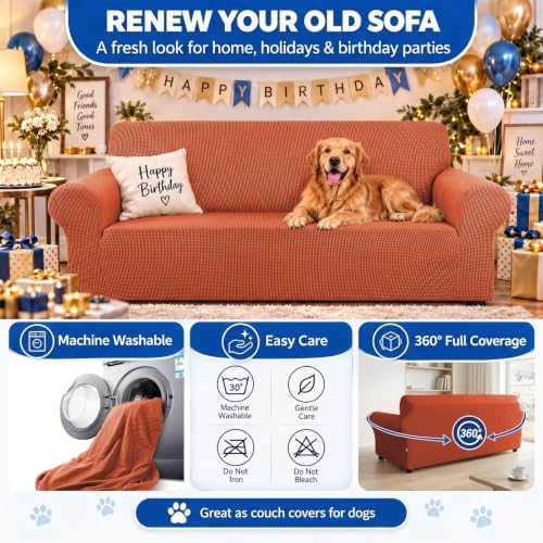 KEKUOU Loveseat Couch Cover, 2 Cushion Couch Slipcover,Pureed Pumpkin