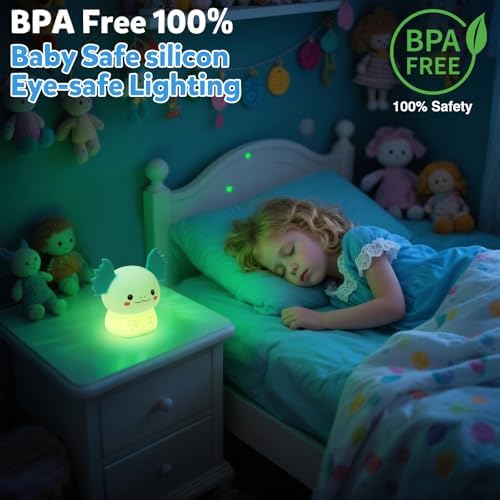 Axolotl Lamp, Axolotl Night Light, Eye-Caring Dimmable LED, Rechargeable Silicone Bedside Lamp, Night Lamp for Kids, Gifts for Boys and Girls, Funny Animal Light,Living Room,Kids Room&Girls Room Decor