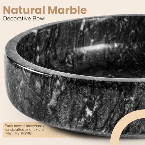 FNTSTICGOODS Marble Decorative Bowl - 7.5" Natural Black Solid Marble Centerpiece - Handmade Stone Fruit Bowl - Catch-All or Key Bowl for Kitchen - Modern Minimalist Decor
