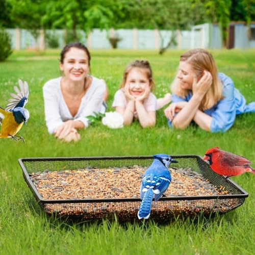 MIXXIDEA Ground Bird Feeder Tray 11x11 Inches, Metal Platform Mesh Seed Tray for Bird Feeders, Great Attracting Garden Yard Decoration for Wild Birds Squirrels Dove,2 Pack