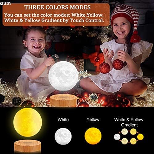 Levitating Moon Lamp, Floating 3D Moon Light Spinning 3 Colors LED Moon Magnetic Levitation Night Lights for Room Office Decoration Cool Gifts