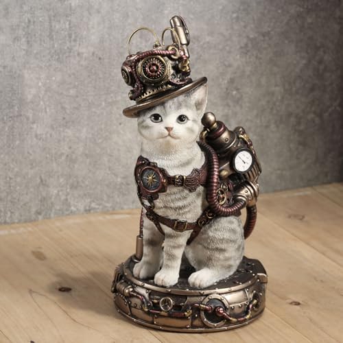 Veronese Design 6 7/8 Inch Steampunk Chaotic Neutral Cat Tinkerer Hand Painted Resin Animal Figurine