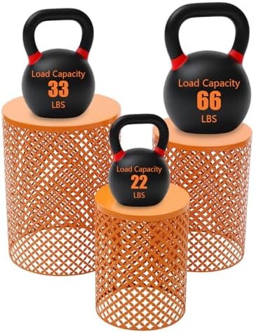 Set of 3 Outdoor Side Table, Garden Stool for Patio, Metal Accent Table Modern End Table, Patio Side Table for Garden, Balcony, Bedroom Indoor Outdoor Decorative, Terracotta Orange