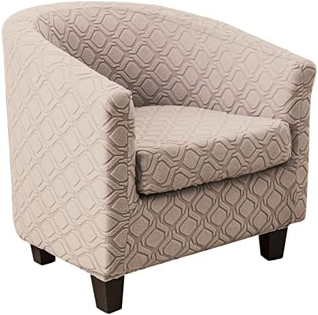 MIFXIN 2 Piece Stretch Jacquard Tub Chair Cover with Cushion Cover Soft Removable Club Chair Slipcovers Armchair Sofa Couch Furniture Protector for Living Room Counter Bar Cafe (Sand)