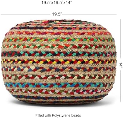 · REDEARTH · Jute Braided Pouf - Circular Boho Foot Stool - Multi, Set of 2