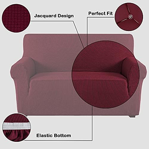 Flamingo P High Stretch Sofa Slipcover Non Slip Armchair Cover for Living Room Washable Pet Furniture Protector Covers with Elastic Bottom, Thick Jacquard Fabric (Small, Wine)