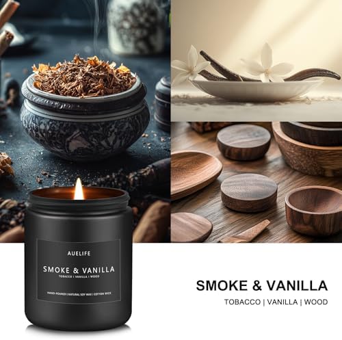 Auelife Smoke Vanilla Scented Candle, 7 oz Soy Candle for Men