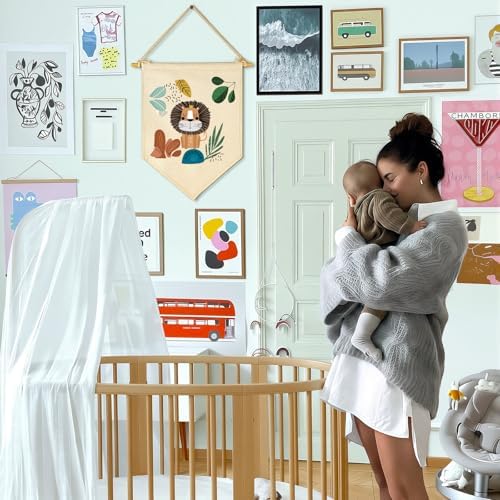 Woodland Animal Lion-Baby Gift Shower-Gift for Baby Girls Boys Kids-Canvas Hanging Flag Banner Pennant Wall Decor Gift for Nursery Baby Room Playroom Homeschool Bedroom