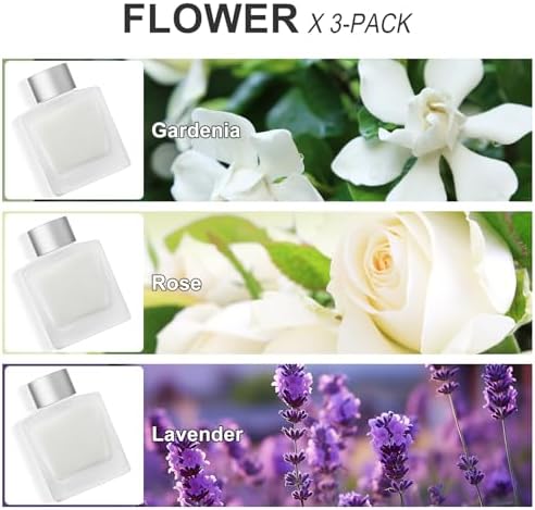 3-Pack Reed Diffuser Set, Gardenia/Lavender/Rose Scented Oil