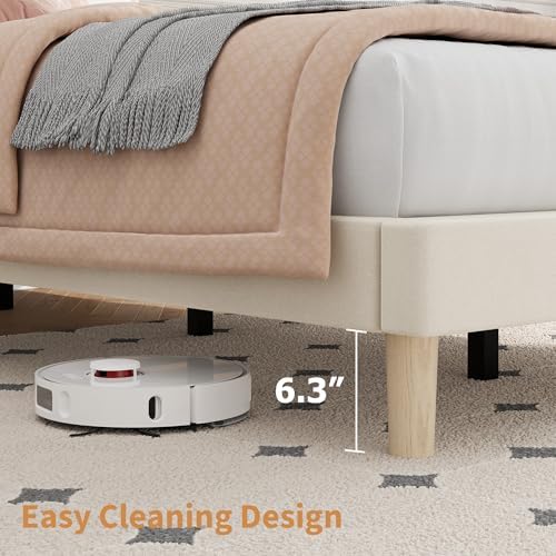 Twin Bed Frame with Adjustable Headboard, Velvet Upholstered Platform Bed
