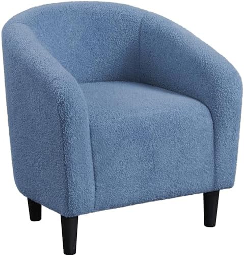 Yaheetech Small 25.5in Wide Sherpa Barrel Accent Chair for Bedroom, Blue