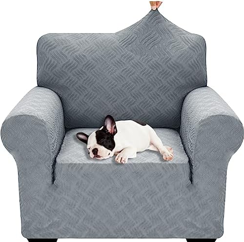 YEMYHOM Couch Cover Latest Jacquard Design High Stretch Sofa Chair Covers for Living Room, Pet Dog Cat Proof Armchair Slipcover Non Slip Elastic Furniture Protector (Small, Leaf Pattern Light Gray)