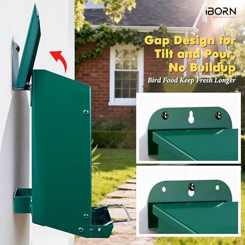 iBorn Bird Feeder for Outdoors, Wall Mounted Bird Feeder Weatherproof Metal Roof, Heavy Duty Metal Birdfeeder for Tree, Fence, Wall Screwed-in Mounting, All Detachable Easy Clean,1.3Lbs, Green