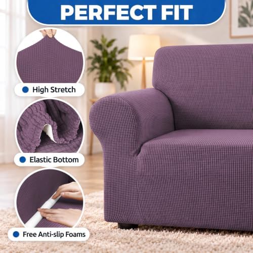 KEKUOU Stretch Oversized Couch Covers for Sofa Slipcover,Dark Purple