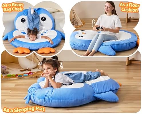 Hobestluk Bean Bag Chair Floor Bean Bag for Kids Playroom Living Room Blue