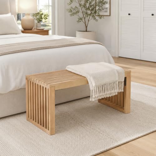 SwallowLiving Solid Wood Entryway Bench 30" Farmhouse Dining Room Slatted