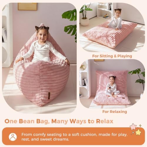 MAXYOYO 3 in 1 Kids Bean Bag Chair, Comfy Floor Sofa with Removed Cover