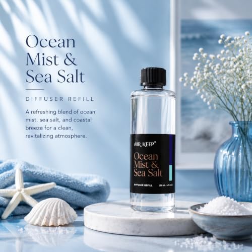 Airkeep Ocean Mist&Sea Salt Reed Diffuser Refill – 6.76 fl oz – Premium Scented Oil for Home Aromatherapy – Long-Lasting Fragrance for Reed Diffusers – Perfect for Bathroom, Bedroom & Home Decor