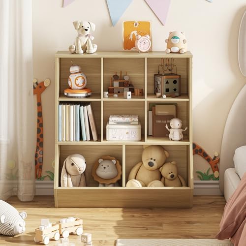 HOOBRO Kids Bookshelf, Toy Storage Organizer, Toy Organizers and Storage with 8 Cubicles, Bookcase Footboard, Bookshelf for Kids Room, for Playroom, Bedroom, Nursery, School, Natural NL35CW01G1