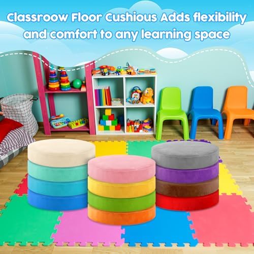 GlikCeil 12 Pcs Round Floor Pillow Cushions for Kids Classroom 15'' Soft Flexible Seating Classroom Elementary Extra Thick Floor Cushions for Daycare Kindergarten Reading Corner Library (Colorful)