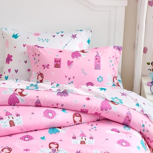 Joiedomi Kids Comforter Set Bedding Set for Boys Girls Super Soft Microfiber Bed in a Bag with Comforter Sheets Pillowcase Sham, Pink Princess, Twin