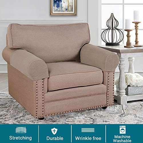 Turquoize Stretch Armrest Covers for Chairs and Sofas Couch Arm Covers for Sofa Spandex Jacquard Armrest Cover Anti-Slip Furniture Protector Washable Armchair Slipcovers for Recliner Set of 2, Sand