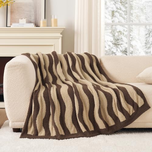 Snuggle Sac Soft Throw Blanket for Couch, Soft Cozy Fluffy Blankets for Women, Warm Microfiber Knit Cute Throws Gifts, Wave Beige, 50x60 inches