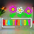 It's a Beautiful Day for Learning Neon Sign for Classroom Dimmable Flowers Neon Classroom Sign Inspirational Kids Learning Light Up Sign Reading Corner Decor