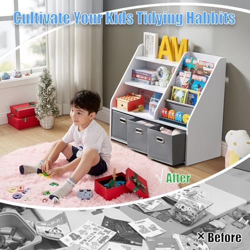 Kids Bookshelf and Toy Storage Drawers & Side Sling Book Rack