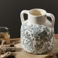 Ceramic Vase with Handles, Vintage Utensil Holder, Flower Decorative Vase Chinoiserie Decor Rustic Farmhouse Retro Floral Vases for Table Bookshelf Mantel Kitchen Living Room Office - 6.7” Gray 017