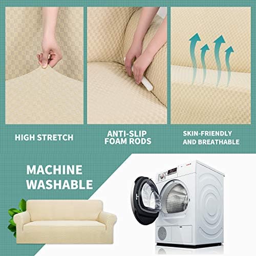 YEMYHOM Couch Cover Latest Jacquard Design High Stretch Sofa Covers for 2 Cushion Couch, Pet Dog Cat Proof Loveseat Slipcover Non Slip Magic Elastic Furniture Protector (Medium, Beige)