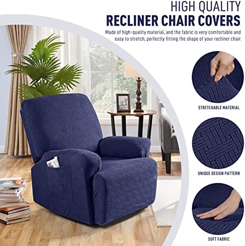 KinCam Recliner Chair Covers, Stretch Reclining Cover, Dark Blue