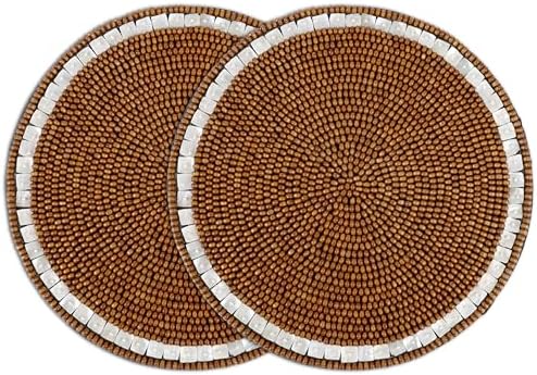 Round Woven Placemats Set of 2 13 Inch Ivory Natural Handmade Table Mats