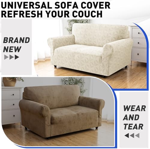 YEMYHOM 1 Piece Stretch Chair Sofa Slipcovers Couch Covers for 1 Seat, Jacquard Armchair Covers with Non-Slip Elastic Bottom, Thickened Furniture Protector for Dogs Pets kids (Small, Beige）