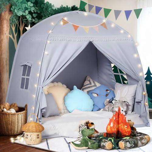 Sumbababy Large Teepee Tent for Kids - Tent Indoor Kids Teepee Tent for Boys & Girls - Kids Play Tent Inside Canopy Bed for Playroom Gift Toys (Gray)