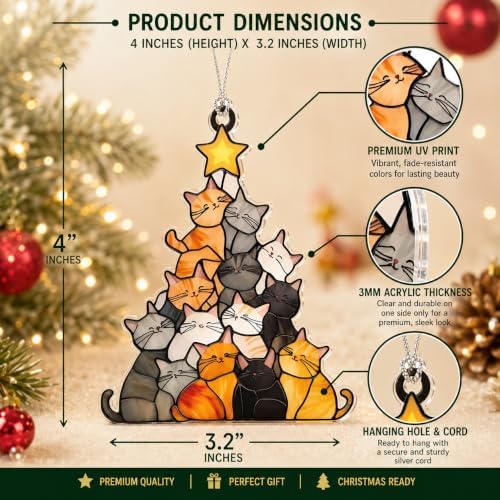 Cat Ornament, Cat Ornaments for Christmas Tree, Funny Holiday Decorations 2026, Black Pet Ornaments, Vintage Classic Christmas Tree Decor, Unique Gifts for Animal Lovers, Festive Tree Topper Ornament