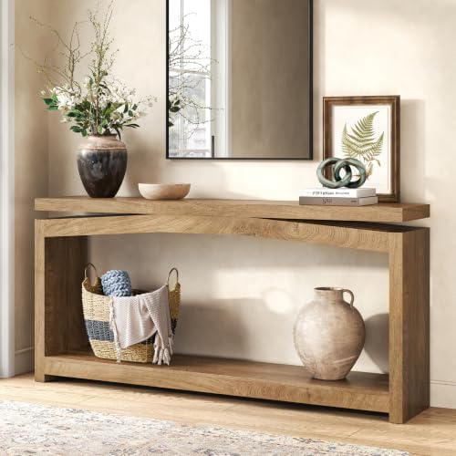 Epecoya 70 Inch Long Console Table for Entryway, Natural Oak Brown