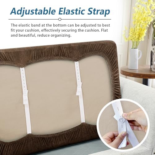 Couch Cushion Cover Leather-Look 1PC Stretch Sofa Seat Slipcover for Living Room Individual Sofa Cushion Cover Couch Seat Protector, Pet-Friendly, Non-Slip, Easy Fit - Light Brown