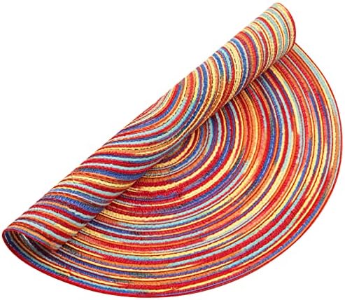 SHACOS Round Braided Placemats Set of 6 Table Mats Colorful Place Mats for Dining Tables Holiday Party Decor (Rainbow Red, 6)