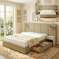 Queen Size Bed Frame with Storage & Built-in Nightstands & Drawers, Stone