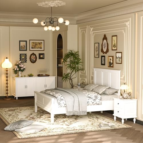 Wood Full Size Headboard Only with Farmhouse Style, Wall-Mounted , White