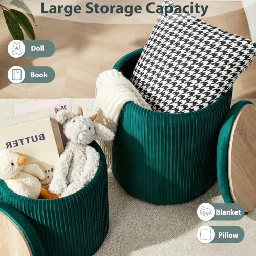 Royal Windsor Round Ottoman with Storage Set of 2, Storage Vanity Stool