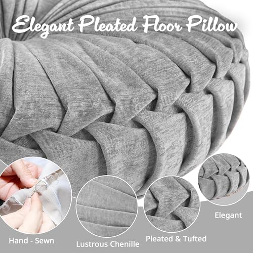 Intelligent Design Round Chenille Tufted Floor Pillow Dia 22"x6" Grey