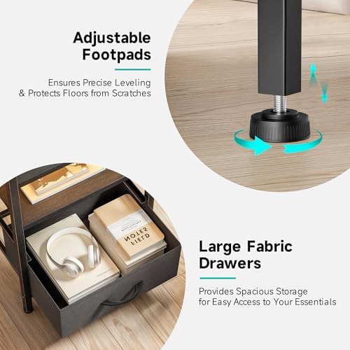 Lazzanto Nightstand with Rear Charging Station, LED Light, 3 Drawers, Black