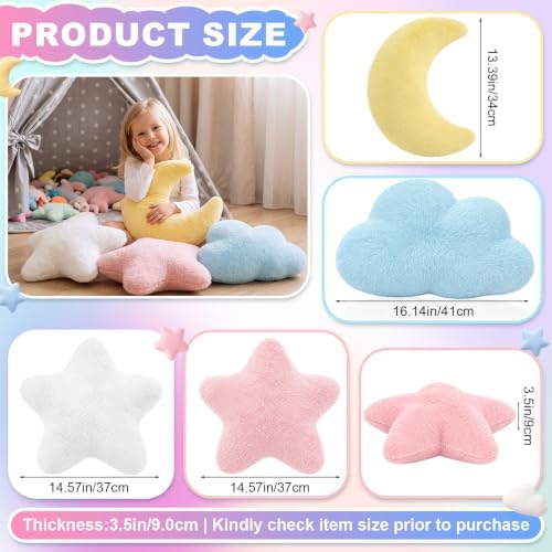 Junkin 4 Pcs Plush Cloud Star Moon Throw Pillow Set, Mixed Colored