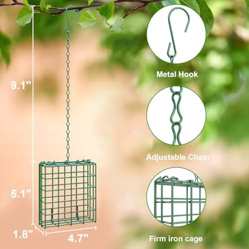 Bird Feeder for Outdoors, Suet Feeder for Outside Hanging Suet Basket Cage